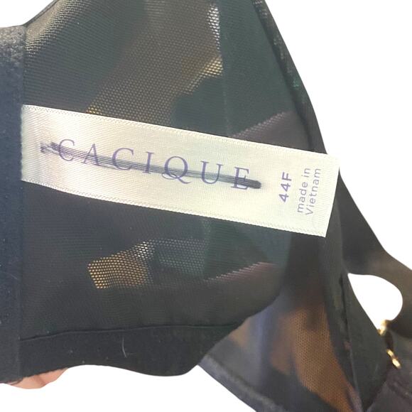 Cacique Bra 44F Pink Roses Black Lace Adjustable Straps Padded Cups Sexy - Picture 6 of 11